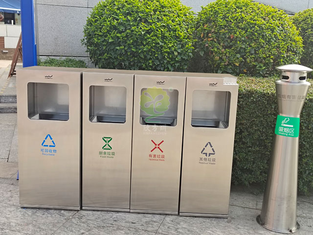 歡樂(lè)海岸城市景觀戶(hù)外不銹鋼抽屜式分類(lèi)垃圾箱定制