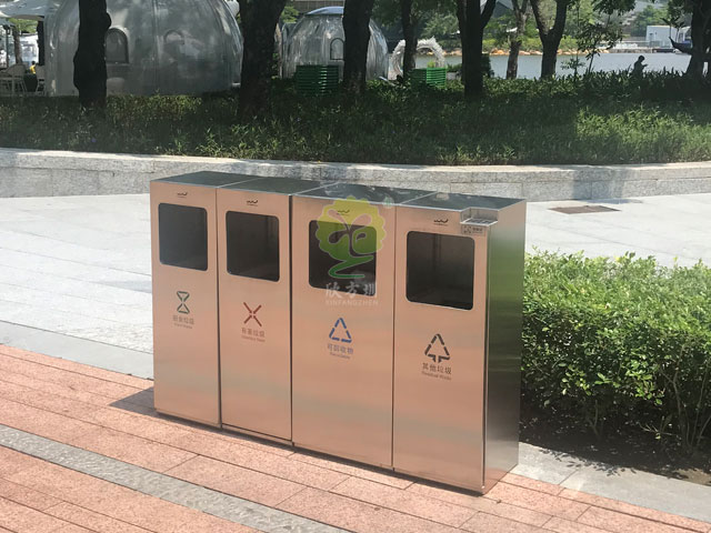 歡樂(lè)海岸城市景觀戶(hù)外不銹鋼抽屜式分類(lèi)垃圾箱定制