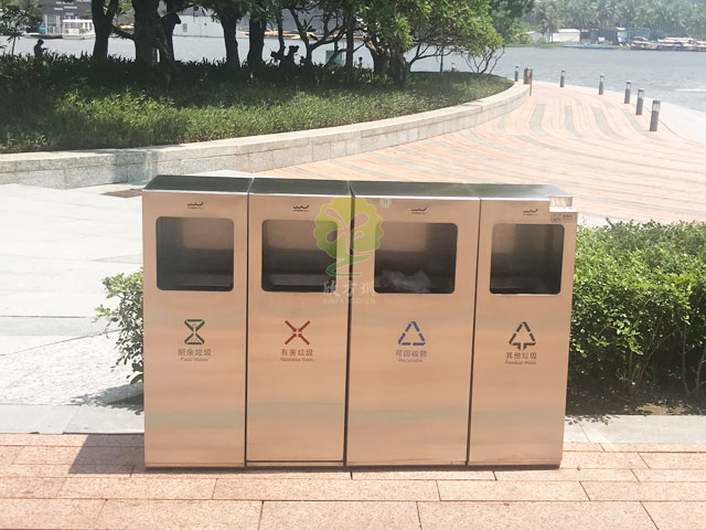 歡樂(lè)海岸城市景觀戶(hù)外不銹鋼抽屜式分類(lèi)垃圾箱定制