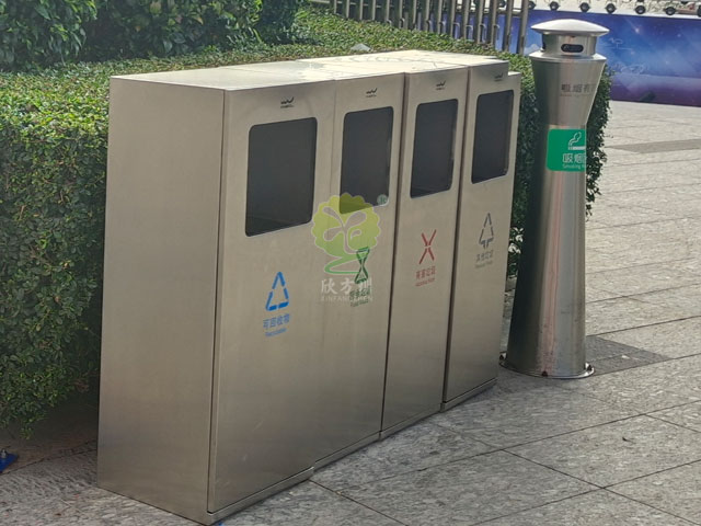 歡樂(lè)海岸城市景觀戶(hù)外不銹鋼抽屜式分類(lèi)垃圾箱定制